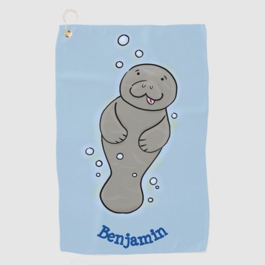 Cute baby manatee met bellenillustratie golfhanddoek (Voorkant)