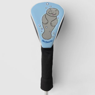 Cute baby manatee met bellenillustratie golfheadcover
