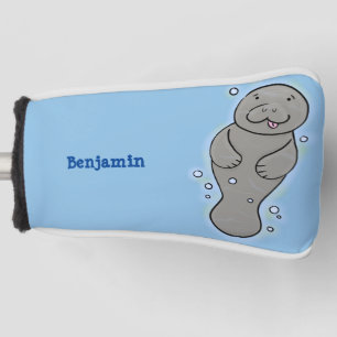 Cute baby manatee met bellenillustratie golfheadcover