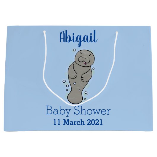 Cute baby manatee met bellenillustratie groot cadeauzakje (Voorkant)