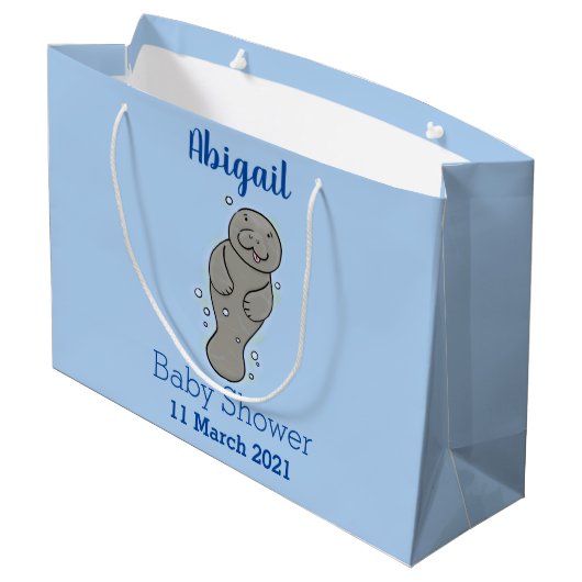 Cute baby manatee met bellenillustratie groot cadeauzakje (Achterkant Gekanteld)