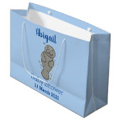Cute baby manatee met bellenillustratie groot cadeauzakje (Voorkant Gekanteld)