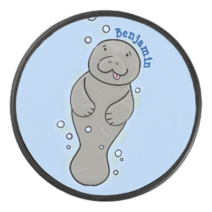 Cute baby manatee met bellenillustratie hockey puck