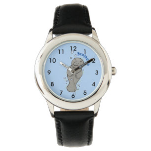 Cute baby manatee met bellenillustratie horloge