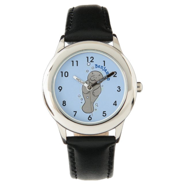 Cute baby manatee met bellenillustratie horloge (Voorkant)