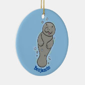 Cute baby manatee met bellenillustratie keramisch ornament (Rechts)