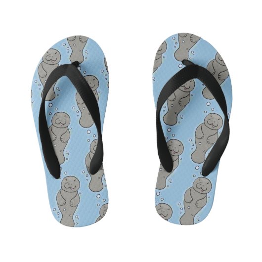 Cute baby manatee met bellenillustratie kinder teenslippers (Voetbed)