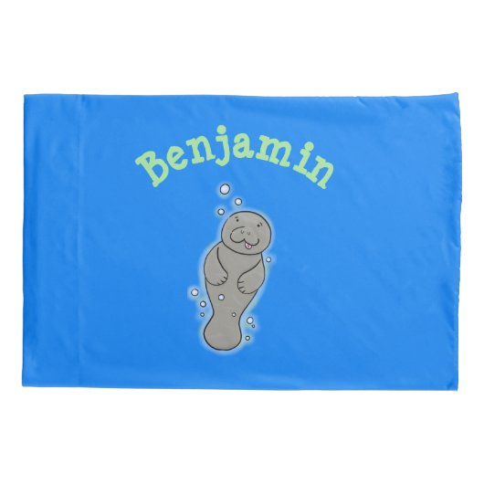 Cute baby manatee met bellenillustratie kussensloop (Achterkant)