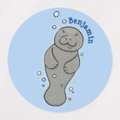 Cute baby manatee met bellenillustratie labels (Design 2)