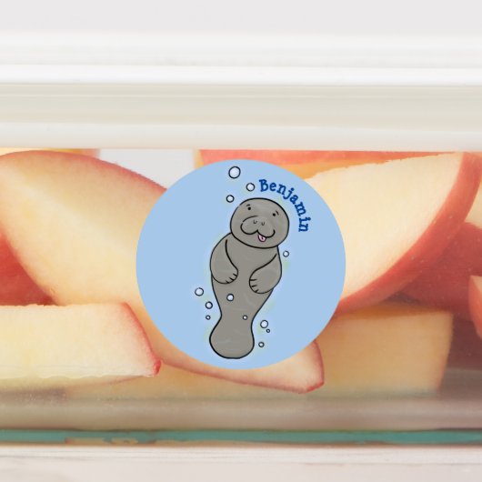 Cute baby manatee met bellenillustratie labels (Aangebracht)