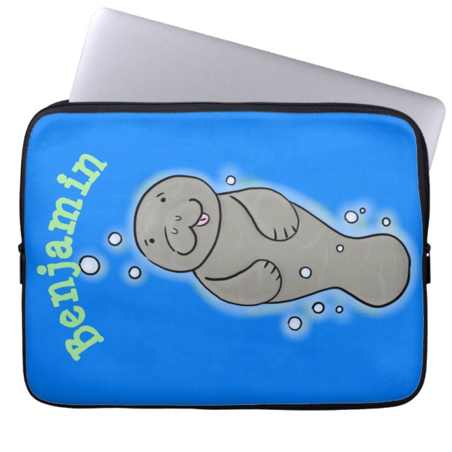 Cute baby manatee met bellenillustratie laptop sleeve (Voorkant)