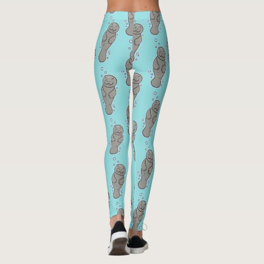 Cute baby manatee met bellenillustratie leggings (Achterkant)