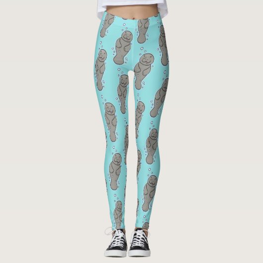 Cute baby manatee met bellenillustratie leggings (Voorkant)