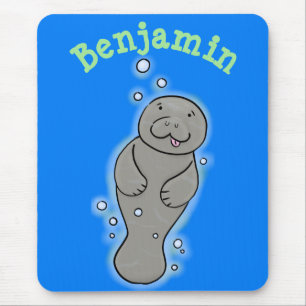 Cute baby manatee met bellenillustratie muismat