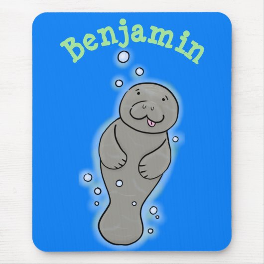 Cute baby manatee met bellenillustratie muismat (Voorkant)