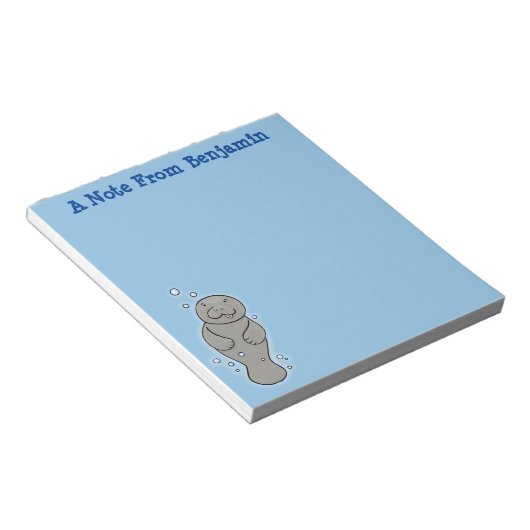 Cute baby manatee met bellenillustratie notitieblok (Schuin)
