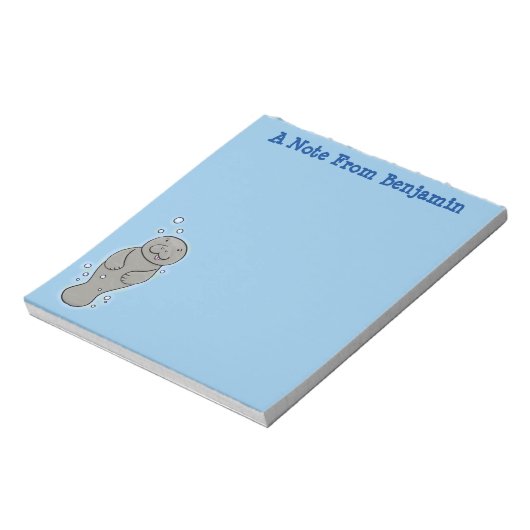 Cute baby manatee met bellenillustratie notitieblok (Linkerzijde)