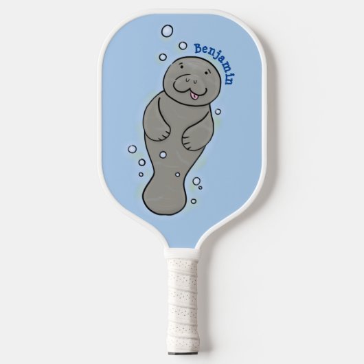 Cute baby manatee met bellenillustratie pickleball paddle (Voorkant)