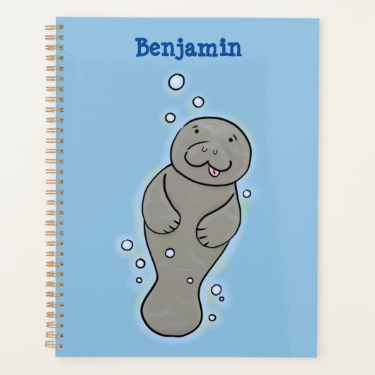 Cute baby manatee met bellenillustratie planner (Voorkant)