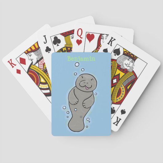 Cute baby manatee met bellenillustratie pokerkaarten (Achterkant)