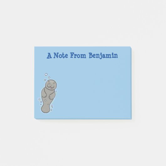 Cute baby manatee met bellenillustratie post-it® notes (Voorkant)
