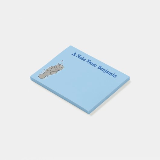Cute baby manatee met bellenillustratie post-it® notes (Schuin)