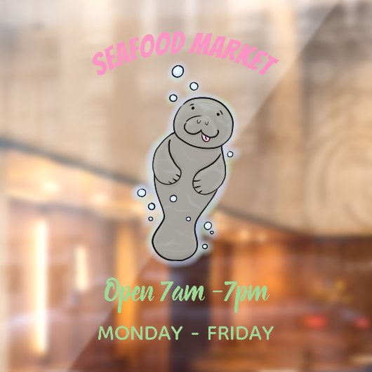 Cute baby manatee met bellenillustratie raamsticker (Vel 2)