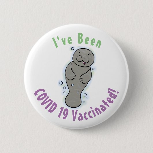 Cute baby manatee met bellenillustratie ronde button 5,7 cm (Voorkant)