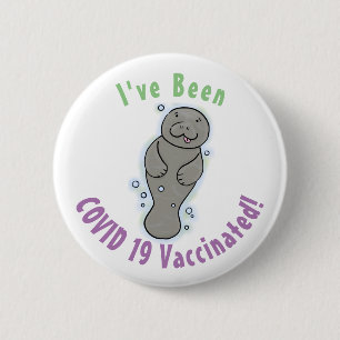 Cute baby manatee met bellenillustratie ronde button 5,7 cm