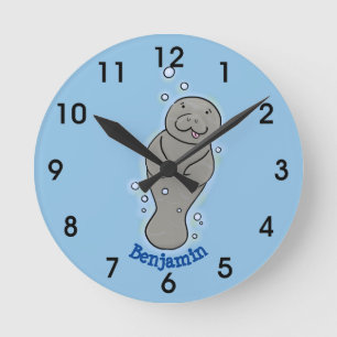 Cute baby manatee met bellenillustratie ronde klok