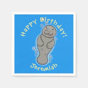 Cute baby manatee met bellenillustratie servet