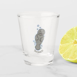 Cute baby manatee met bellenillustratie shot glas