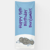 Cute baby manatee met bellenillustratie spandoek (Verticaal)