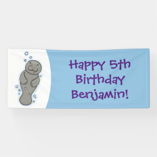 Cute baby manatee met bellenillustratie spandoek