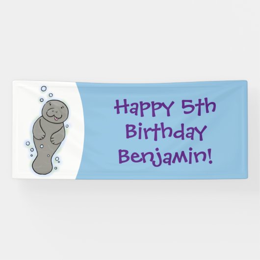 Cute baby manatee met bellenillustratie spandoek (Horizontaal)