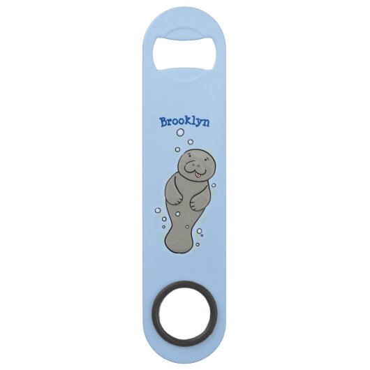 Cute baby manatee met bellenillustratie speed flessenopener (Voorkant)