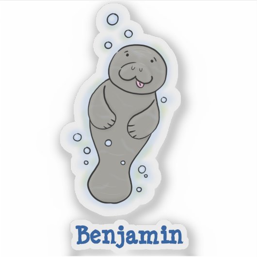Cute baby manatee met bellenillustratie sticker (Voorkant)
