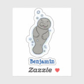 Cute baby manatee met bellenillustratie sticker (Vel)