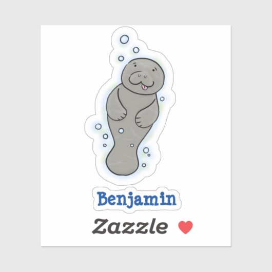Cute baby manatee met bellenillustratie sticker (Vel)
