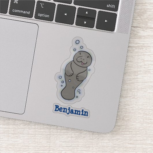 Cute baby manatee met bellenillustratie sticker (Detail)