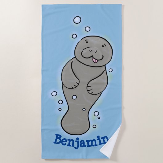 Cute baby manatee met bellenillustratie strandlaken (Voorkant)