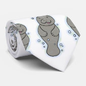 Cute baby manatee met bellenillustratie stropdas (Opgerold)