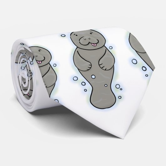 Cute baby manatee met bellenillustratie stropdas (Opgerold)