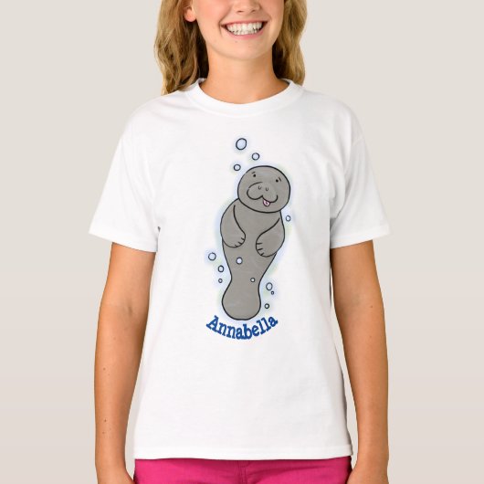 Cute baby manatee met bellenillustratie t-shirt (Voorkant)
