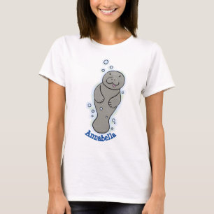 Cute baby manatee met bellenillustratie t-shirt