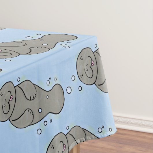 Cute baby manatee met bellenillustratie tafelkleed (Voorbeeld)