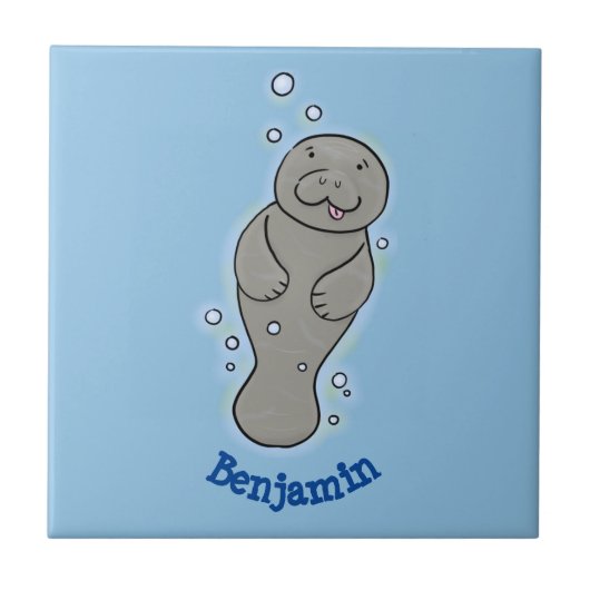 Cute baby manatee met bellenillustratie tegeltje (Voorkant)