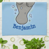 Cute baby manatee met bellenillustratie theedoek (Gevouwen)