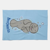 Cute baby manatee met bellenillustratie theedoek (Horizontaal)