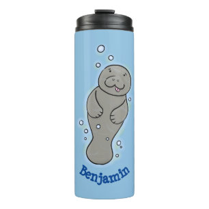 Cute baby manatee met bellenillustratie thermosbeker